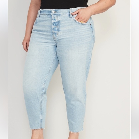 Old Navy High-Waisted Button-Fly Slouchy Taper Cut-Off Ankle Jeans size 12 - Picture 1 of 7